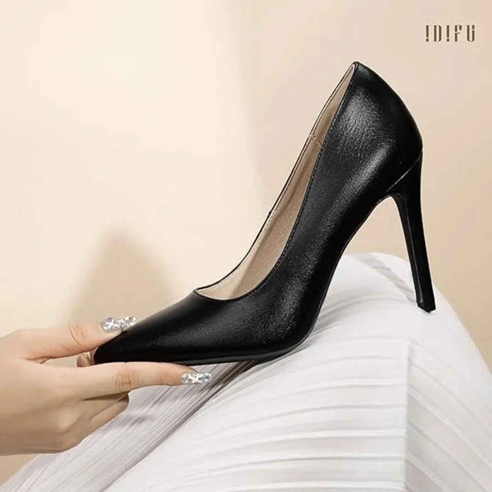 IDIFU Womens Size 8 Black Faux Leather 4